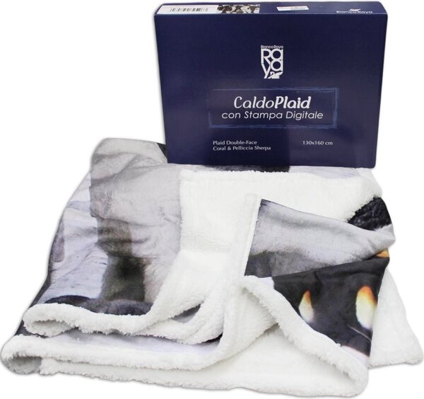 Blanco Raya Plaid Coperta con Pelliccia 130x160 cm 100% Poliestere per Divano Letto Double Face con Stampa in Alta tema Natura - PT006 Penguins