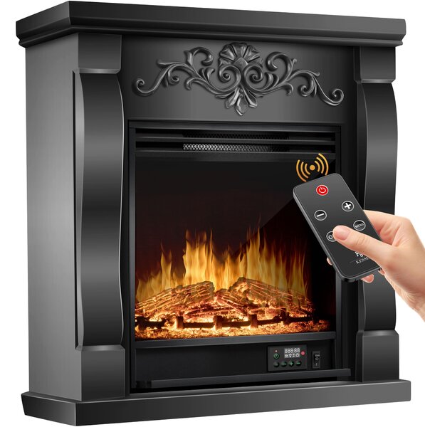 Camino elettrico da appoggio KESSER® - Camino elettrico con effetto fiamma 3D a LED, funzione di riscaldamento, potenza 1800 W, timer settimanale, termostato, telecomando, intensità regolabile