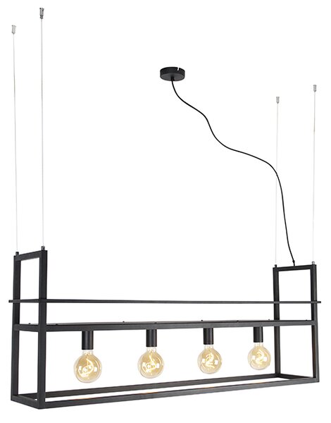 Lampada a sospensione intelligente nera con mensola grande 4 luci incl. Wifi G95 - Cage Rack