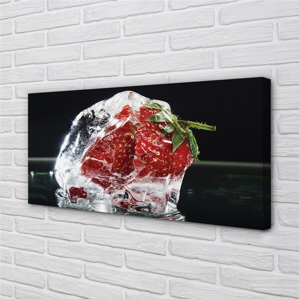 Quadro stampa su tela Fragole in cubetti di ghiaccio 100x50 cm