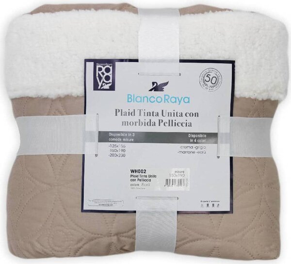 Blanco Raya Plaid tinta unita Letto 1 Piazza e Mezza con inserto pelliccia agnellata colore ecru - WH002