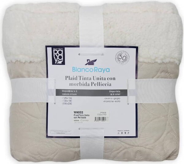 Blanco Raya Plaid tinta unita Letto 1 Piazza e Mezza con inserto pelliccia agnellata colore crema - WH002