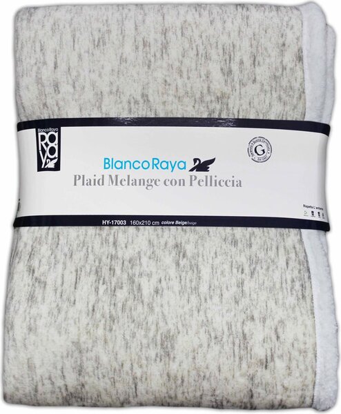 Blanco Raya Plaid Coperta con Pelliccia 160x210 cm 100% Poliestere per Divano Letto colore Beige Melange - HY-17003