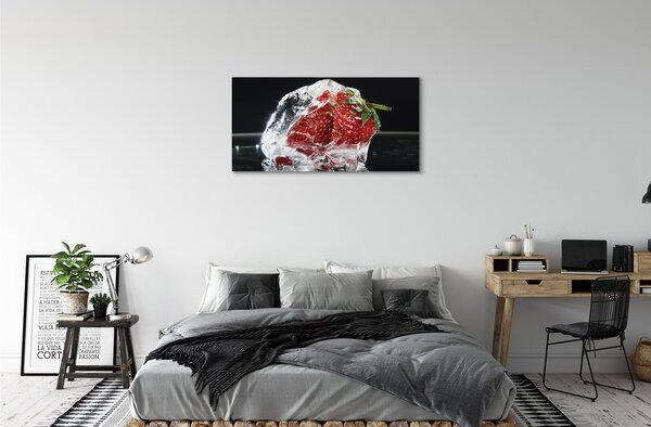 Quadro stampa su tela Fragole in cubetti di ghiaccio 100x50 cm