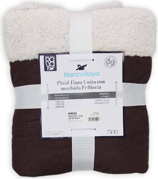 Blanco Raya Plaid tinta unita Letto 1 Piazza e Mezza con inserto pelliccia agnellata colore marrone - WH002