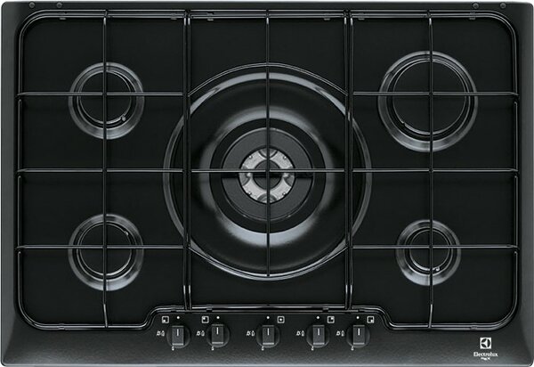 Electrolux PN750UV Serie Soft Piano Cottura 5 Fuochi a Gas 75 cm (1 Bruciatore Wok Tripla Corona) colore Nero