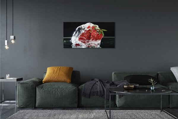 Quadro stampa su tela Fragole in cubetti di ghiaccio 100x50 cm