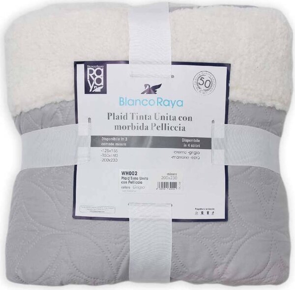 Blanco Raya Plaid tinta unita Letto 1 Piazza e Mezza con inserto pelliccia agnellata colore Grigio - WH002