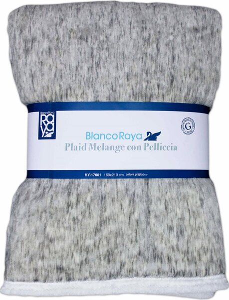 Blanco Raya Plaid Coperta con Pelliccia 160x210 cm 100% Poliestere per Divano Letto colore Grigio Melange - HY-17001