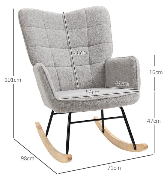 DecHome Poltrona a Dondolo Imbottita in Legno/Acciaio Dimensioni 71x98x101 cm colore Grigio Chiaro