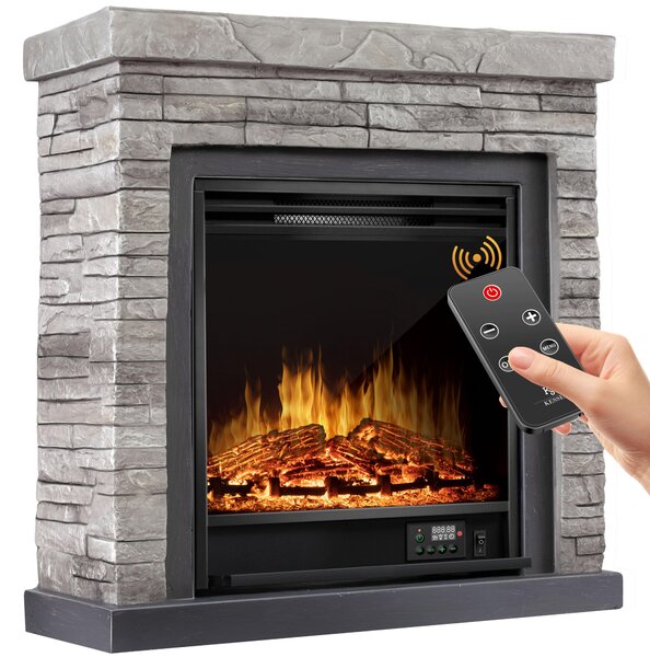 Camino elettrico da appoggio KESSER® - Camino elettrico con effetto fiamma 3D a LED, funzione di riscaldamento, potenza 1800 W, timer settimanale, termostato, telecomando, intensità regolabile