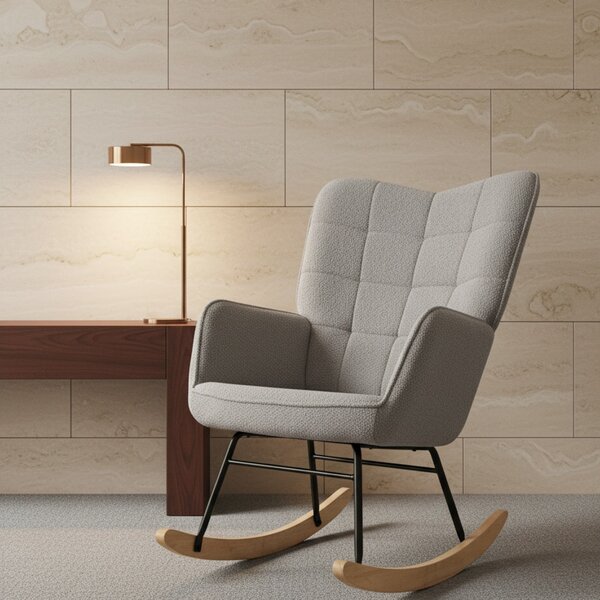DecHome Poltrona a Dondolo Imbottita in Legno/Acciaio Dimensioni 71x98x101 cm colore Grigio Chiaro