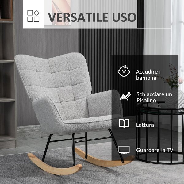 DecHome Poltrona a Dondolo Imbottita in Legno/Acciaio Dimensioni 71x98x101 cm colore Grigio Chiaro