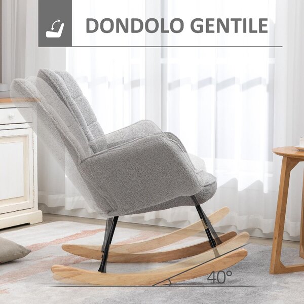 DecHome Poltrona a Dondolo Imbottita in Legno/Acciaio Dimensioni 71x98x101 cm colore Grigio Chiaro
