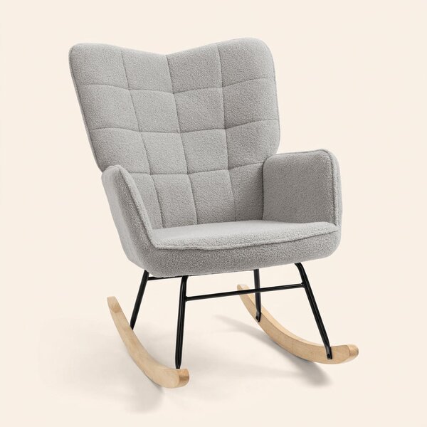 DecHome Poltrona a Dondolo Imbottita in Legno/Acciaio Dimensioni 71x98x101 cm colore Grigio Chiaro