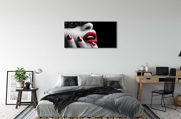 Quadro stampa su tela Woman labbra unghie 100x50 cm