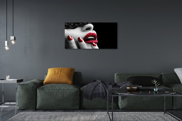 Quadro stampa su tela Woman labbra unghie 100x50 cm