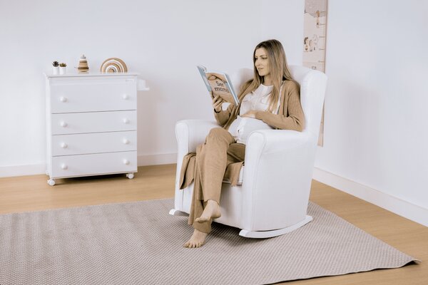 Micuna Poltrona a Dondolo Moderna in Ecopelle Dimensioni 74x82x99 colore Bianco - Nanny