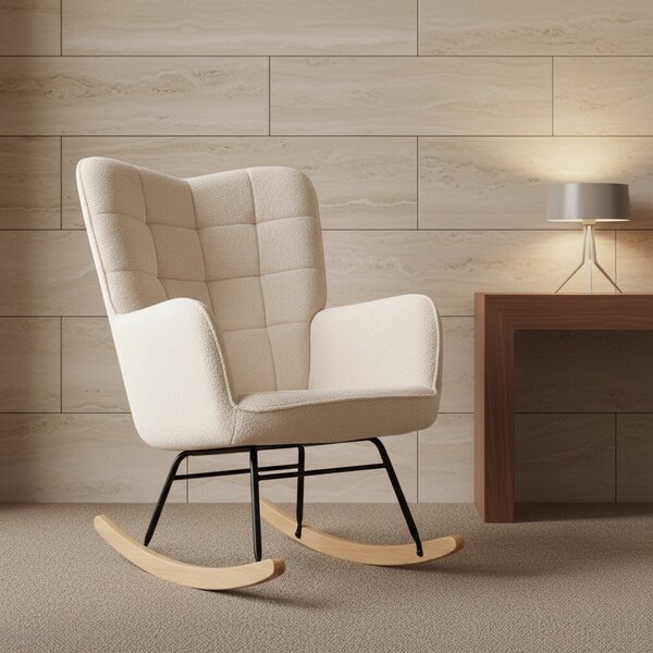 DecHome Poltrona a Dondolo Stile Scandinavo in Tessuto Dimensioni 71x98x101 colore Beige