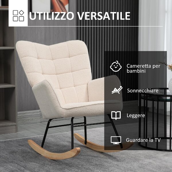 DecHome Poltrona a Dondolo Stile Scandinavo in Tessuto Dimensioni 71x98x101 colore Beige