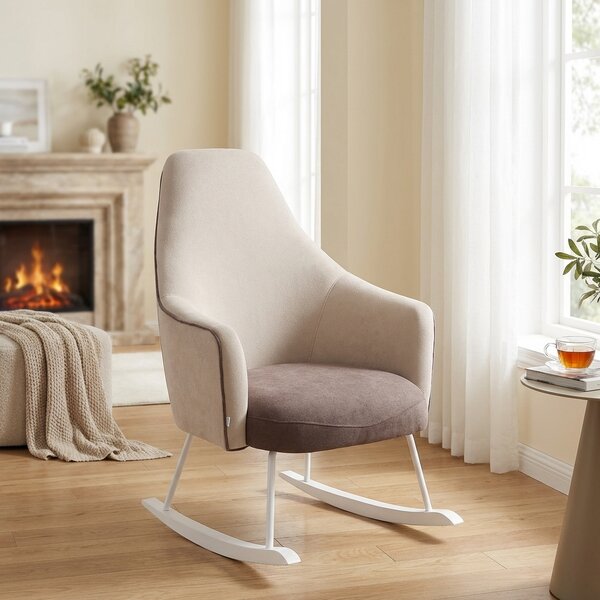 Micuna Poltrona a Dondolo Stile Scandinavo in Tessuto Antimacchia colore Beige/Marrone - Moom