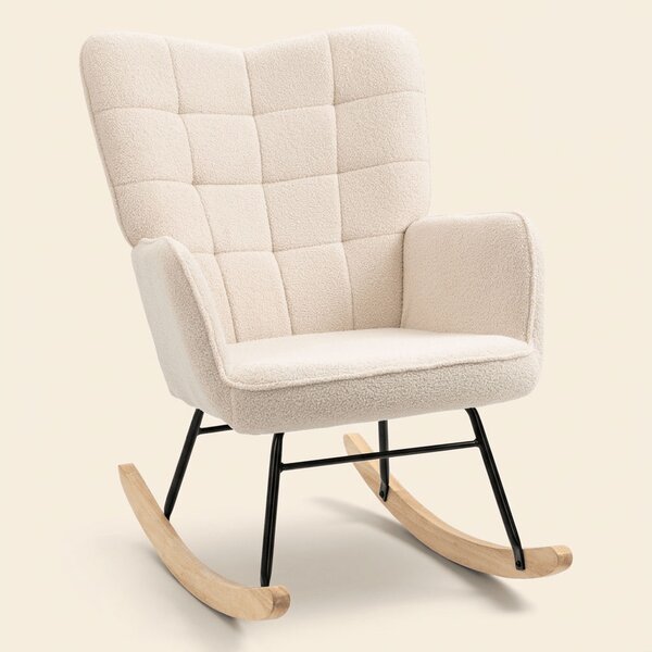 DecHome Poltrona a Dondolo Stile Scandinavo in Tessuto Dimensioni 71x98x101 colore Beige