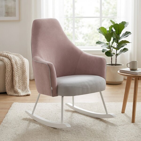 Micuna Poltrona a Dondolo Stile Scandinavo in Tessuto Antimacchia colore Rosa/Bianco - Moom