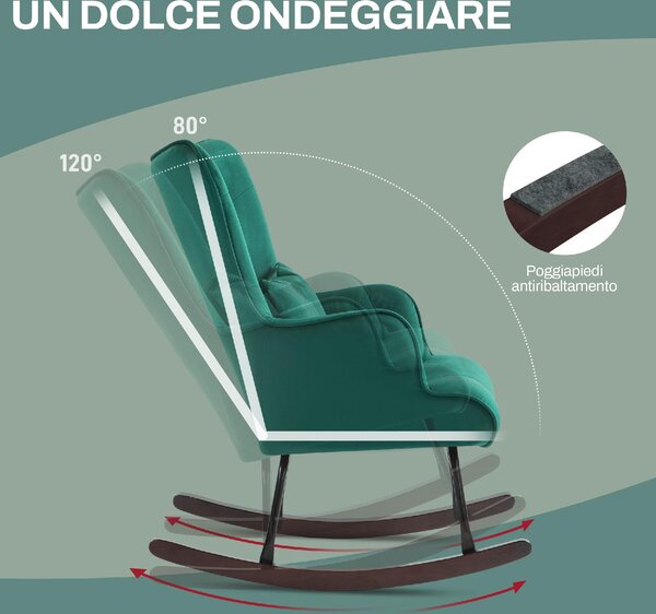 DecHome Poltrona a Dondolo Vintage in Velluto Dimensioni 70x86x94 colore Verde
