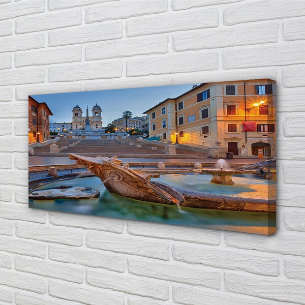 Quadro su tela Roma Sunset Fountain Buildings 100x50 cm