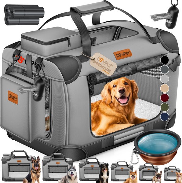 LOVPET® Cassa per cani Scatola per il trasporto di cani pieghevole Incl. ciotola per cani Borsa per il trasporto di cani Scatola per il trasporto di animali domestici, cani e gatti Scatola per il trasporto di animali domestici, grigio chiaro, XXL