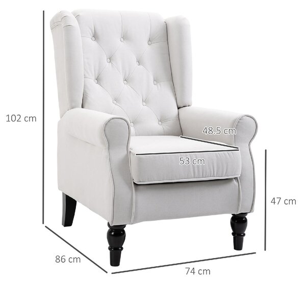 DecHome Poltrona Classica in Tessuto Dimensioni 74x86x102 colore Bianco Crema