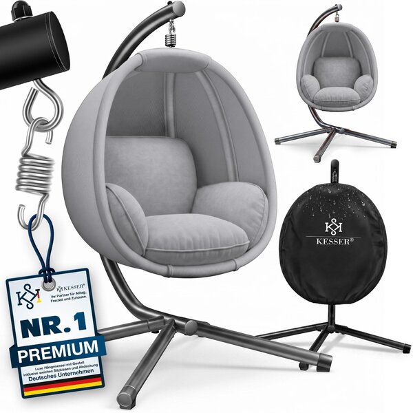 KESSER® Luxe: poltrona sospesa con struttura + morbido cuscino di seduta, imbottitura laterale, cuscini per seduta e schienale; cesto sospeso per interni ed esterni, dondolo da giardino, poltrona sospesa con base stabile, max. 150 kg
