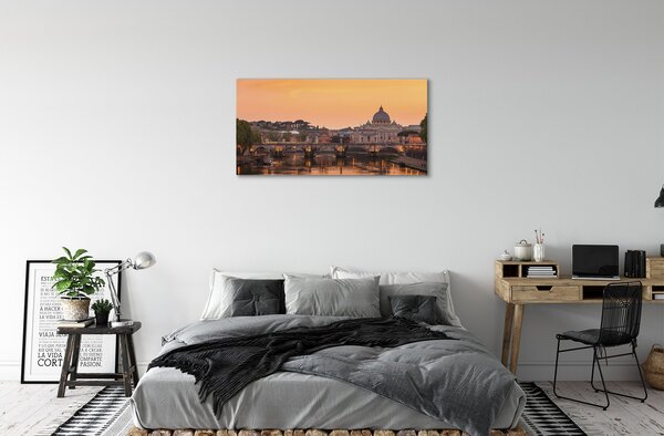 Foto quadro su tela Roma Sunset Bridges River Buildings 100x50 cm