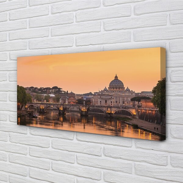 Foto quadro su tela Roma Sunset Bridges River Buildings 100x50 cm