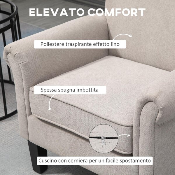 DecHome Poltrona Classica in Tessuto Dimensioni 79x78x87 colore Grigio