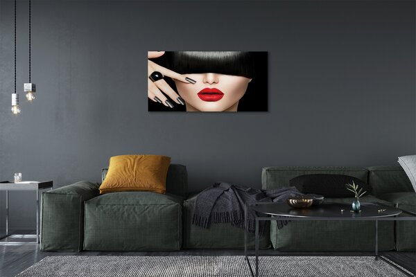 Quadro su tela La donna sbatte le labbra rosse 100x50 cm