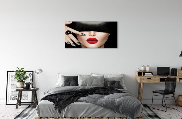 Quadro su tela La donna sbatte le labbra rosse 100x50 cm