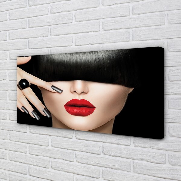 Quadro su tela La donna sbatte le labbra rosse 100x50 cm