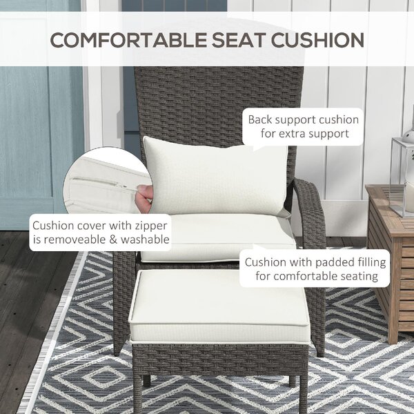 VivaGarden Poltrona da Esterno con Pouf in Rattan PE Dimensioni 64x82x89 cm colore Grigio/Crema