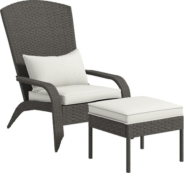 VivaGarden Poltrona da Esterno con Pouf in Rattan PE Dimensioni 64x82x89 cm colore Grigio/Crema