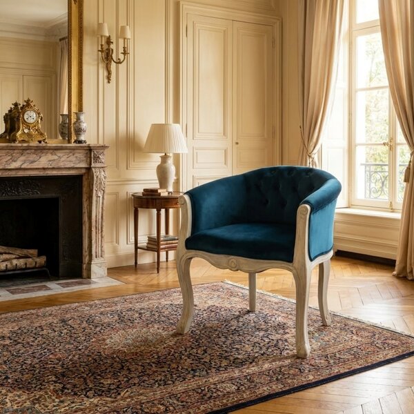 DecHome Poltrona Classica in Velluto Dimensioni 61x61x71 colore Blu - Detroit