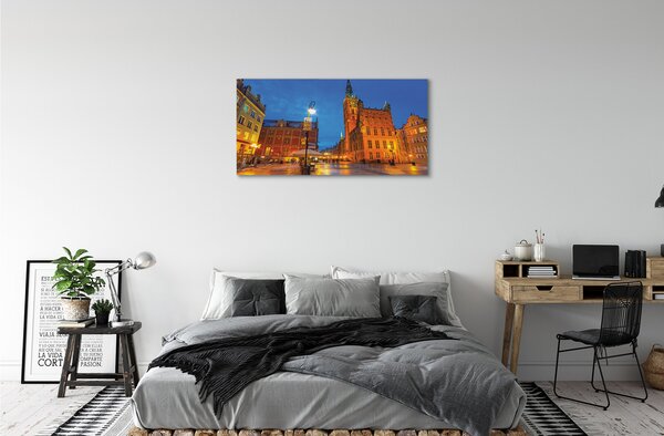 Stampa quadro su tela Chiesa notturna della città vecchia di Darńsk 100x50 cm