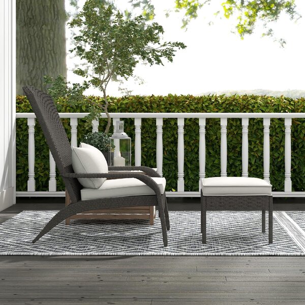 VivaGarden Poltrona da Esterno con Pouf in Rattan PE Dimensioni 64x82x89 cm colore Grigio/Crema