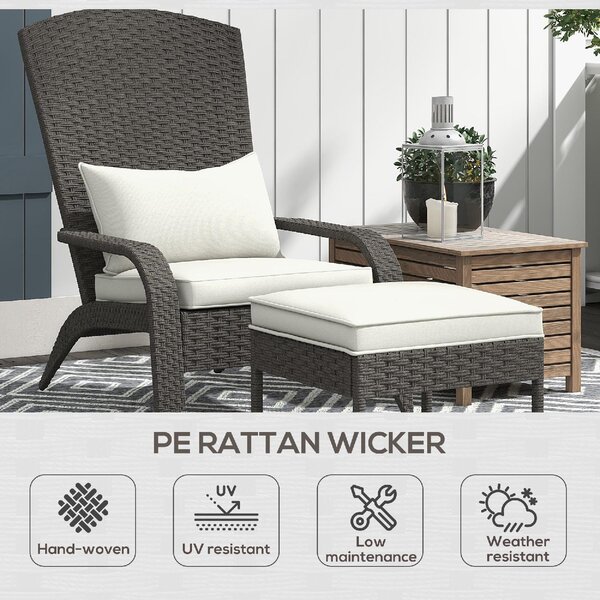 VivaGarden Poltrona da Esterno con Pouf in Rattan PE Dimensioni 64x82x89 cm colore Grigio/Crema