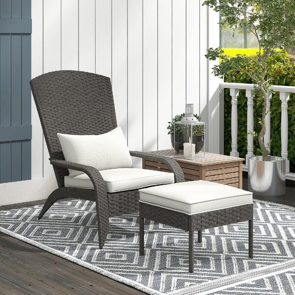VivaGarden Poltrona da Esterno con Pouf in Rattan PE Dimensioni 64x82x89 cm colore Grigio/Crema