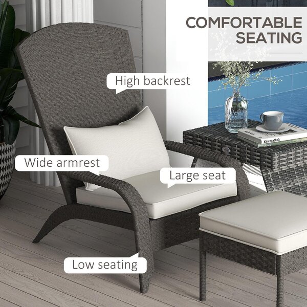 VivaGarden Poltrona da Esterno con Pouf in Rattan PE Dimensioni 64x82x89 cm colore Grigio/Crema