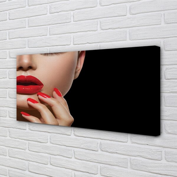 Stampa quadro su tela Donna labbra e unghie rosse 100x50 cm