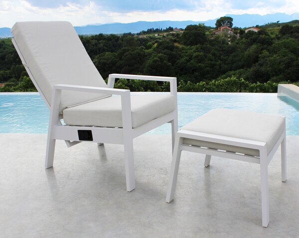 VivaGarden Poltrona da Esterno in Alluminio con Cuscino Dimensioni 65x56x41 cm colore Bianco - Malaysia