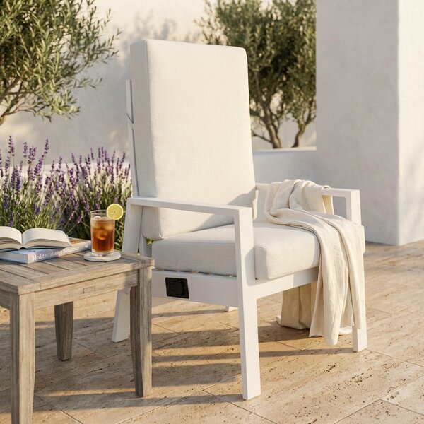 VivaGarden Poltrona da Esterno in Alluminio con Cuscino Dimensioni 65x56x41 cm colore Bianco - Malaysia