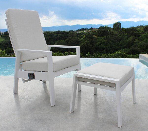 VivaGarden Poltrona da Esterno in Alluminio con Cuscino Dimensioni 65x56x41 cm colore Bianco - Malaysia
